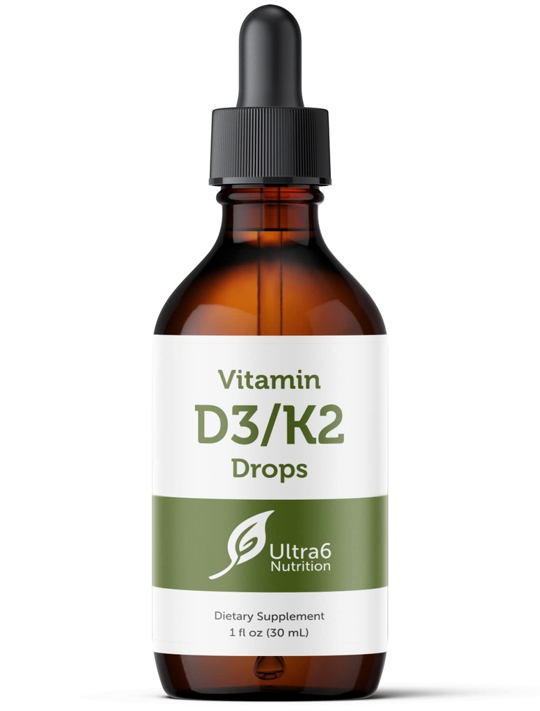 Ultra6 Toitumine Vitamiin D ja K2 tilgad - Vedel vitamiin D3 koos K2 toidulisandeid täiskasvanutele - lihtne võtta, maitse-vaba, väga imenduv VIT D3 ja K2 toidulisandeid, valmistatud USAs (30 ml)