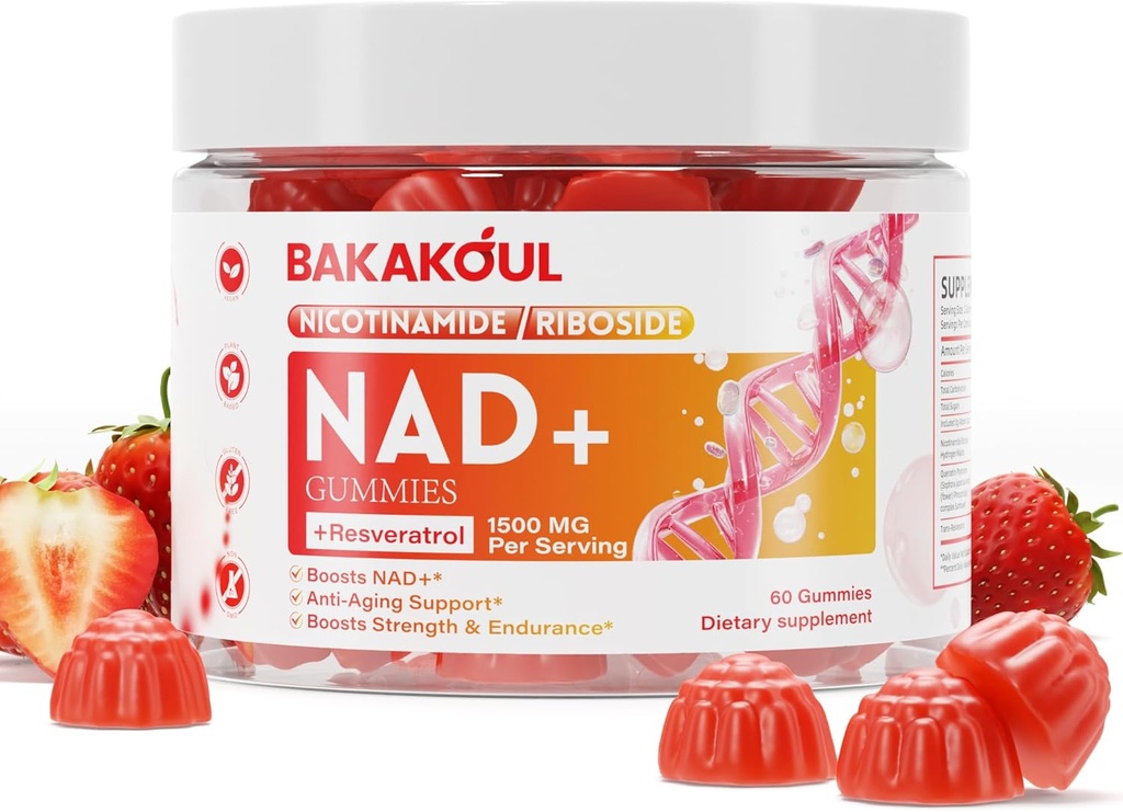NAD Gummies , NAD Supplement - Liposomal Nicotinamide Riboside , Resveratrol , Quercetin , NAD Nicotinamide Riboside Resveratrol 900mg , NAD+ Täiendus meestele ja naistele, 60 Gummis 1 Pack