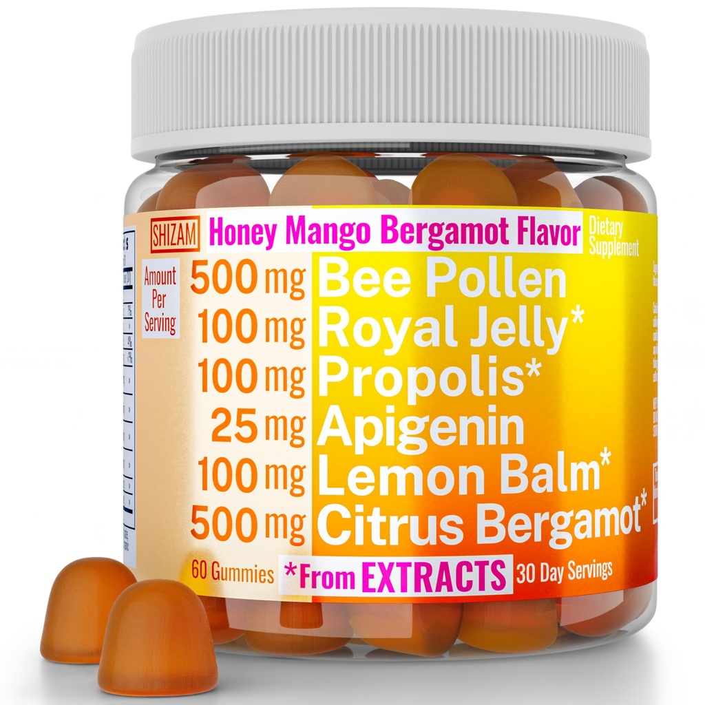 Bee Pollen Apigenin Citrus Bergamot Gummies w Orgaaniline Propolis Royal Jelly Honey Sidrun Balm Extract, Supplement for Men Kids, Tincture Drops Pulber Kapsel Herb Kapslid Lisandid Alt, Pollan Polen