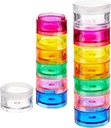 Deke Home - virnastatav pillide korraldaja (2 Pack), 7-päevane iganädalane pillide kasti torn koos keerdluku osadega, BPA-vaba, reisimeditsiini hoidja ja vitamiinide edasimüüja, kompaktne ja kaasaskantav kast, vikerkaare värv