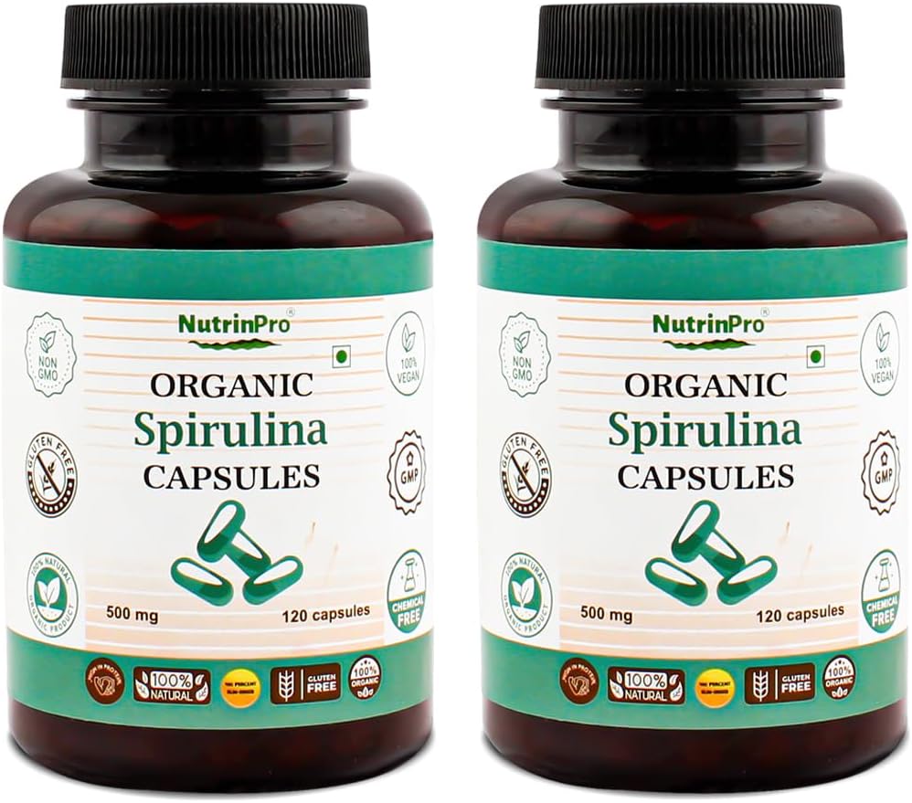 USDA Orgaaniline Spirulina kapslid - 100% puhas vegan toidulisand, mitte-GMO, gluteenivaba, kemikaalivaba, (240)