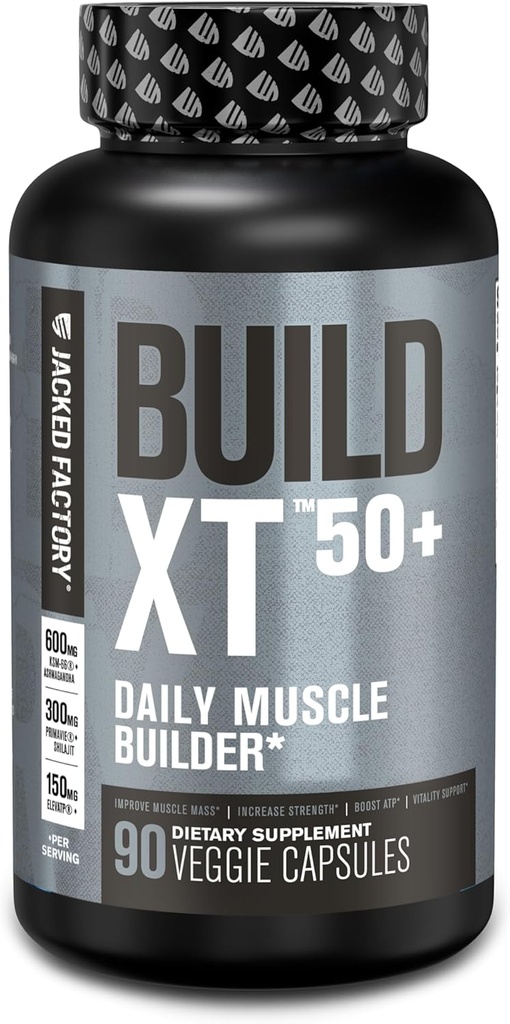 Jacked Factory Build-XT 50+ igapäevane lihaste ehitaja - lihaste taastamise täiendus ja lihaste ehitaja meestele ja naistele KSM-66 Ashwagandha, Primavie Shilajit, ElevATP & Astragin - 90 Count