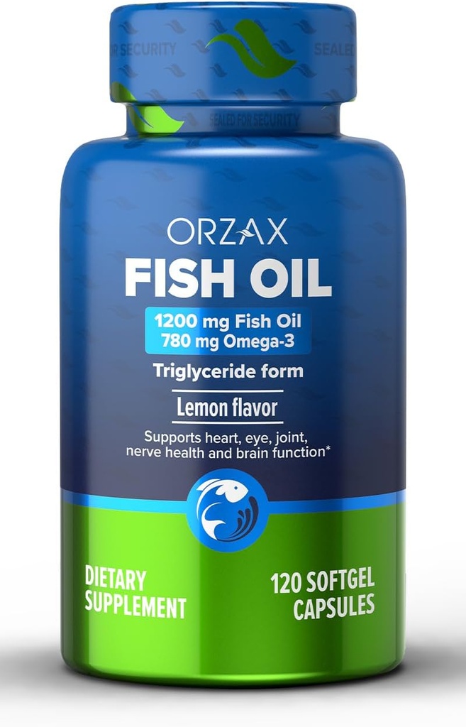 ORZAX Omega 3 kalaõli 1200 mg - EPA DHA Omega 3 täiendus - edendab südame, silma, liigese, närvi, immuunsüsteemi, aju ja vere tervist - habemetu ja sidrunimaitseline - mitte-GMO - 120 softgelit - 60 päeva pakkumine