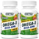 DEVA Vegan Omega-3 DHA-EPA 500MG 2-Pack – ei karrageeni, vetikatest tuletatud mittekalaõli, mitte-GMO, 60 želatiinivaba softgels Ea