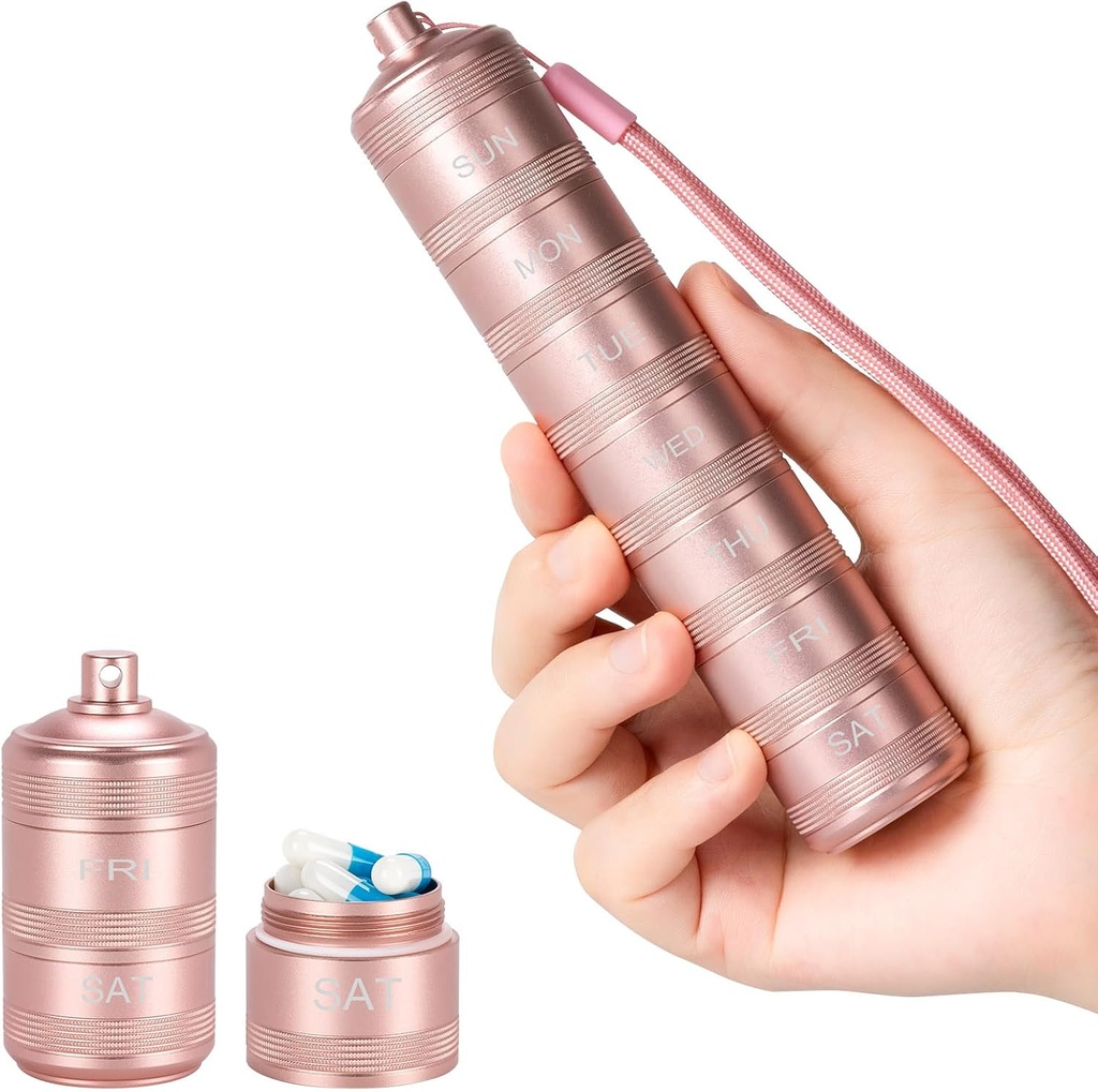 Kaasaskantav Metal Pill Medicine Korraldaja - Veekindel Pill Case Compact Travel Pill Box Weekly Alumiinium Alloy Container, 7 Day Daily Pill Korraldaja Hoidja väikeste pillid, Roosa S