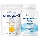 Mikrokoostisosad Omega-3 kalaõli 4,200mg ja magneesiumoksiid 400mg Komplekt | Looduslikult püütud kala, Sidrunimaitseline, Burpless | Maxi kontsentratsiooni elementaarvorm