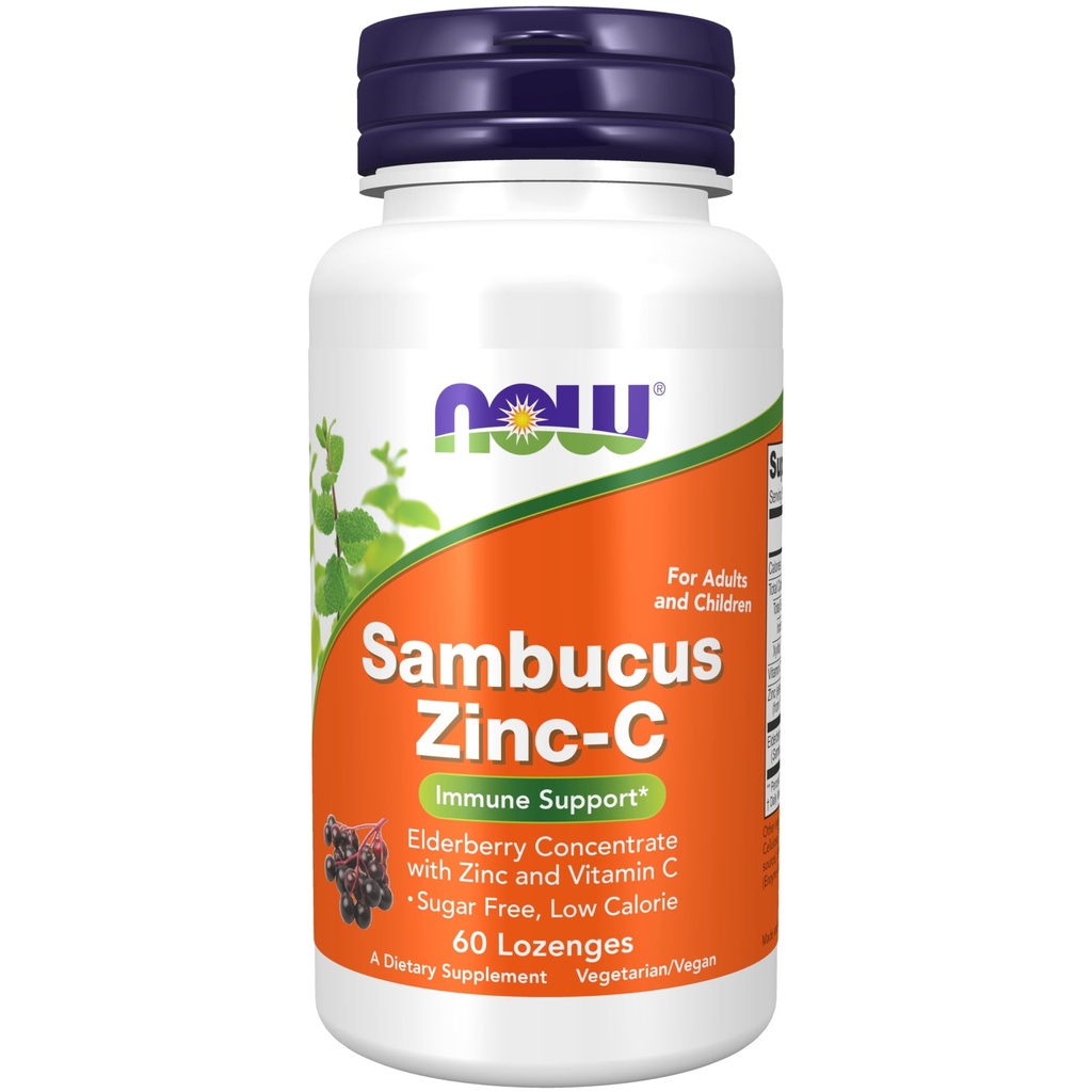 NOW Foods Supplements, Sambucus Zinc-C koos leedrimarja kontsentraadiga ja vitamiin C, 60 Lozenges