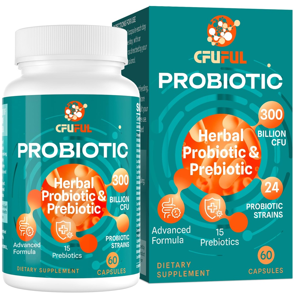 Probiootikumid naistele ja meestele - 300 miljardit CFU, 24 tüve probiootikumid + 15 orgaanilist maitsetaimed Prebiootikumid Blend, üldine seedekulgla tervis, immuunsus, kõhukinnisus ja Bloating, riiulil stabiilne - 2 kuu pakkumine