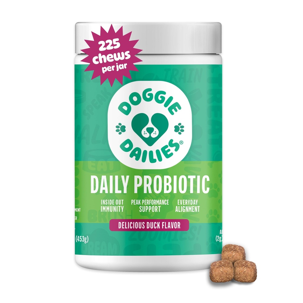 Doggie Dailies Probiootikumid koertele - Prebiootikumidega täiustatud koerte probiootikumid - edendab seedetrakti tervist - toetab immuunsüsteemi ja üldist tervist (part) 225 pehmet närimist