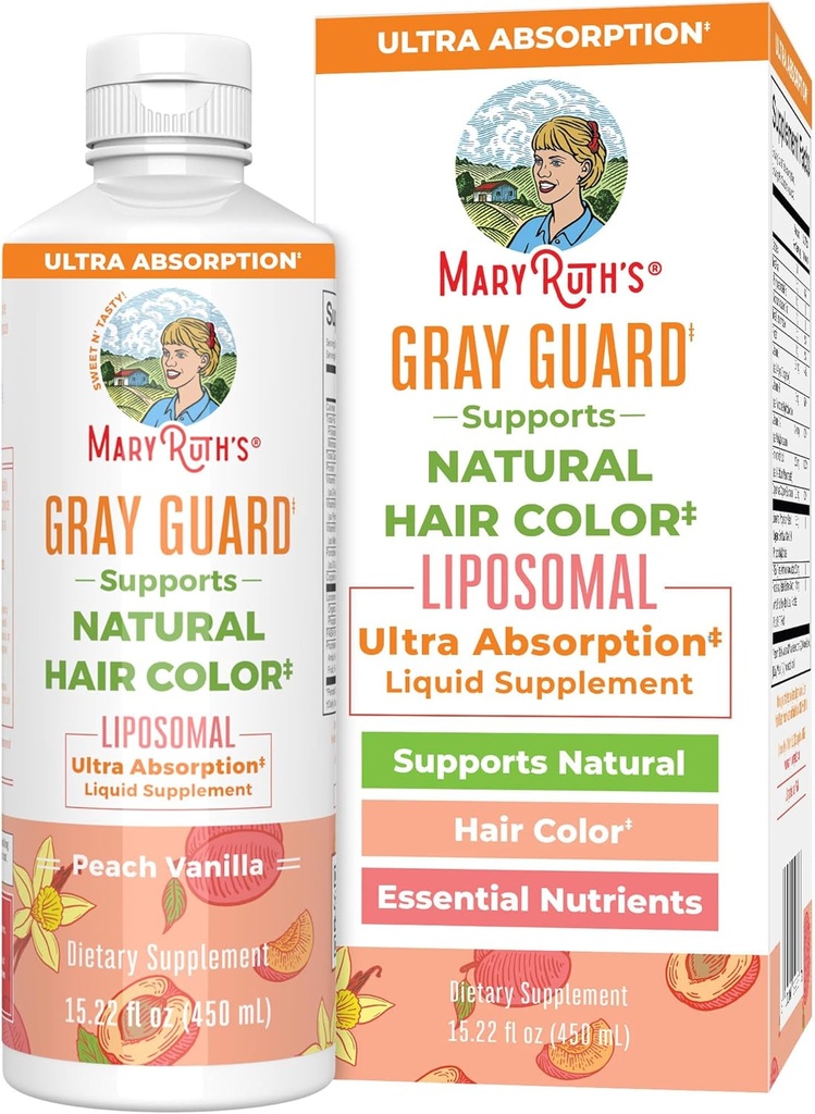 MaryRuth Organics Hall Guard Liposomal, toetab looduslikku juuste värvi, vask ja pantoteenhape, püha basiilik ja traditsioonilised maitsetaimed, E-vitamiin ja B-vitamiin üldise tervise jaoks, vanuses 18+, 15.22 Fl oz