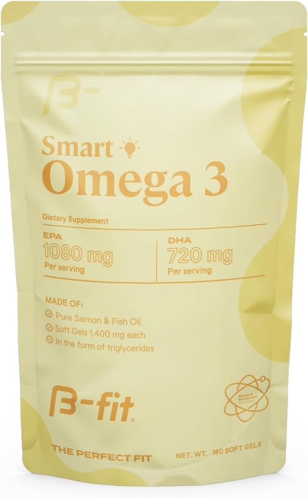 B-FIT Omega 3 kalaõli - kõrge tugevusega patenteeritud valem - 1800 mg koos 1080 mg EPA ja 720 mg DHA - 180 lõhnatut softgels Norra lõhest - 60-päevane pakkumine - süda, aju ja ühine tugi
