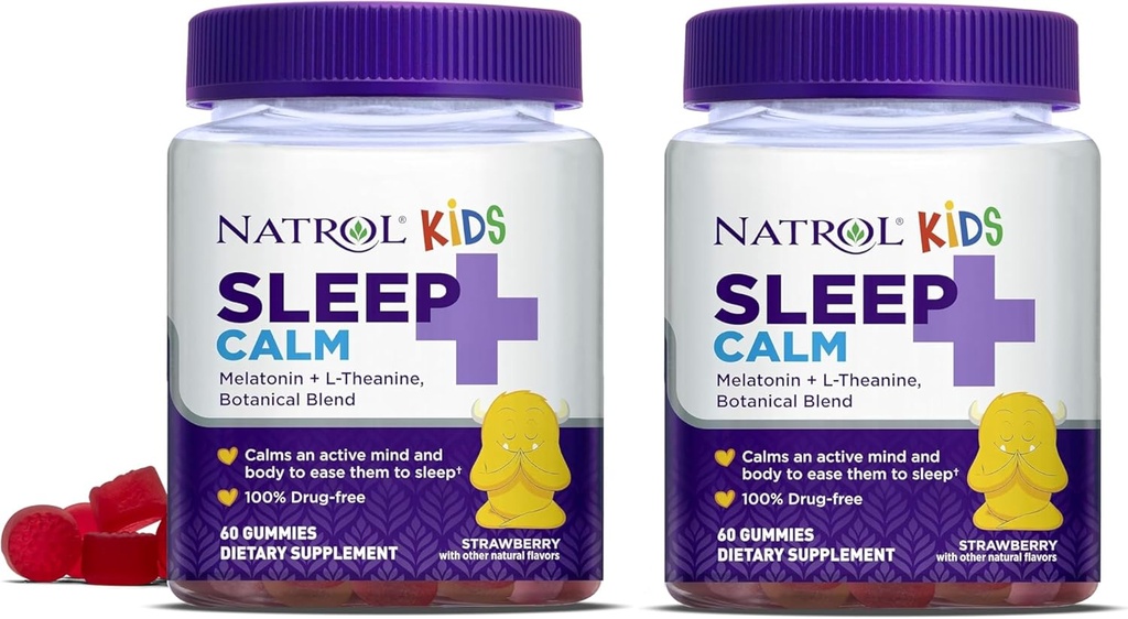 Natrol Kids Sleep+ rahulikkus, melatoniin ja L-Theanine, uneabikummid botaaniliste segudega, 100% ravimivaba, 60 loendit (2. pakk)