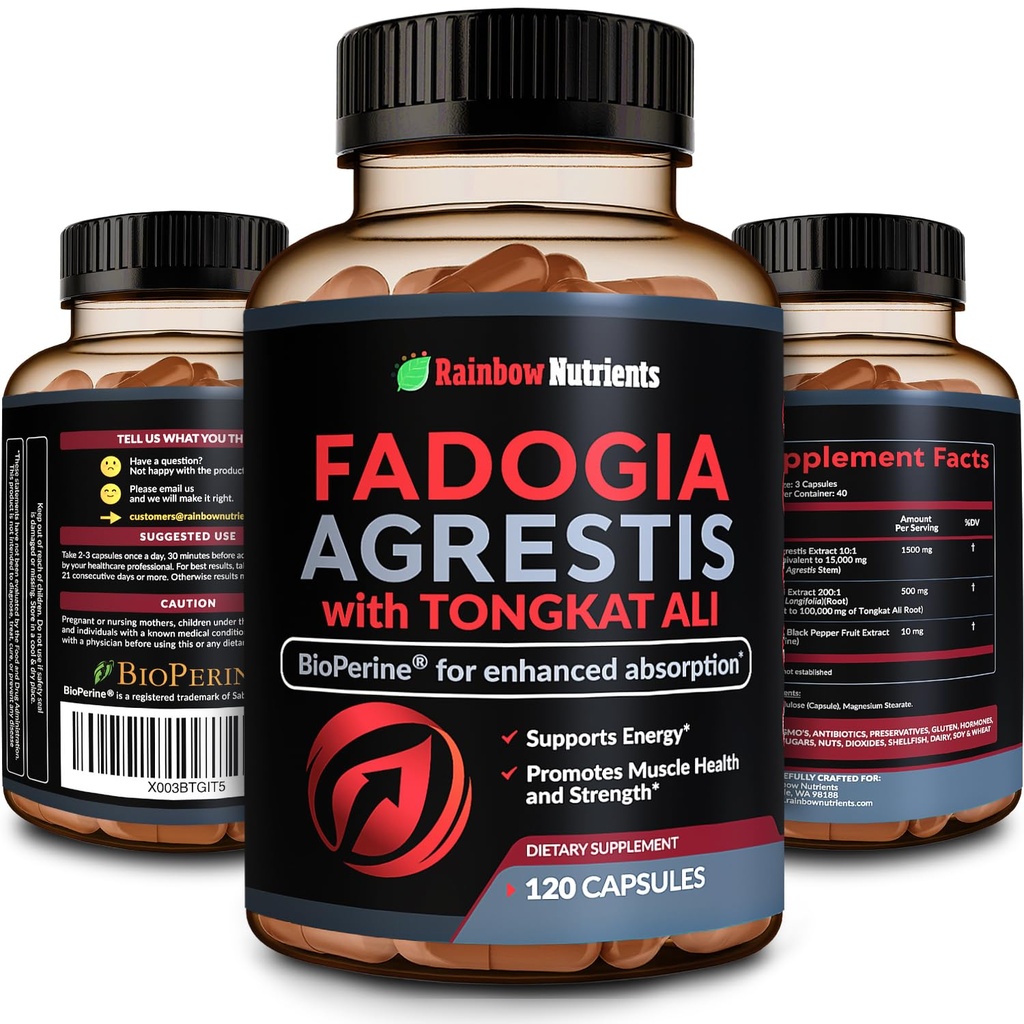 115 000 mg Fadogia Agrestis koos Tongkat Ali + BioPerine® [Max Absorption] - toetab vastupidavust, tugevust, fookust, lihaste tervist ja taastumist, ajamist ja jõudlust - mitte-GMO ja valmistatud USA-s - 120 V kapslit