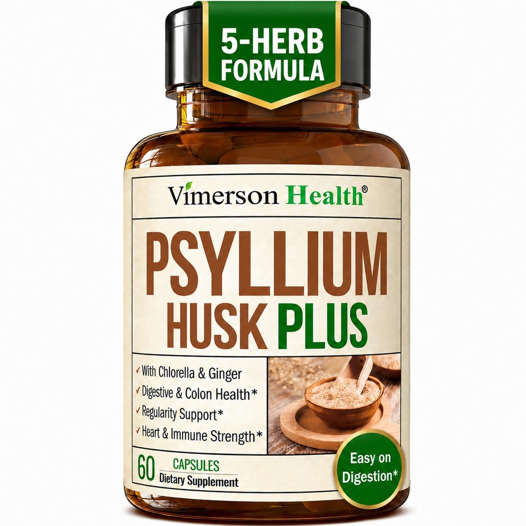 Kiudaine täiendus 1080mg Psyllium Husk Pulber, Libe Elm naistele ja meestele, Ingveri juur - kõrge kiudainega pillid korrapärasuse, seedetrakti ja soolestiku tervis - õrn kõhu 60 Psyllium Husk kapslid