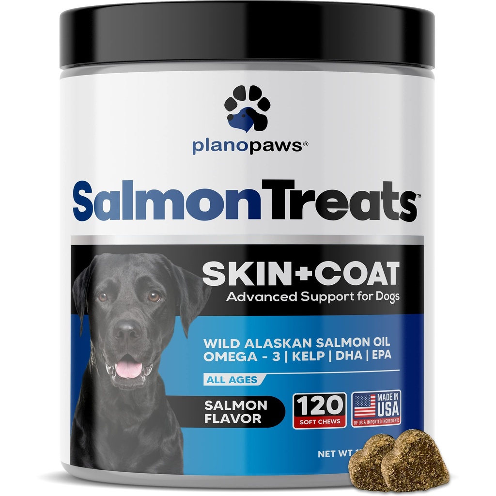 Wild Alaskan Salmon Oil for Dogs - Dog Skin and Coat Supplement - Shedding & Itch Relief for Dogs - Omega 3 Fish Oil for Dogs Chews - 120 Dog Allergy Chews - Dog Shedding Supplement - Dog Vitamiinid
