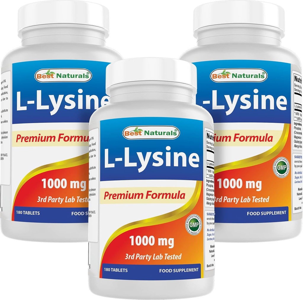 Parim Naturals L-Lysine 1000mg 180 tabletti (180 Count (Pack of 1)) (3 pudelit)