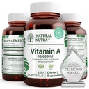 Natural Nutra Vitamiin 10 000 RÜ Softgels - kõrge potentsi silma ja naha vitamiinid - Gluteenivaba Vitamiin A Täiendus nägemise ja naha tervise - Kala Maksaõli meestele ja naistele, gluteenivaba, 250 Softgels