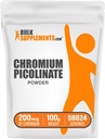 BulkSupplements.com Chromium Picolinate 200mcg Pulber - Mineral Supplements - Gluteen & Pärm Vaba, 200mcg kroomi Serving, 100 g (3,5 oz) (pakk 1)