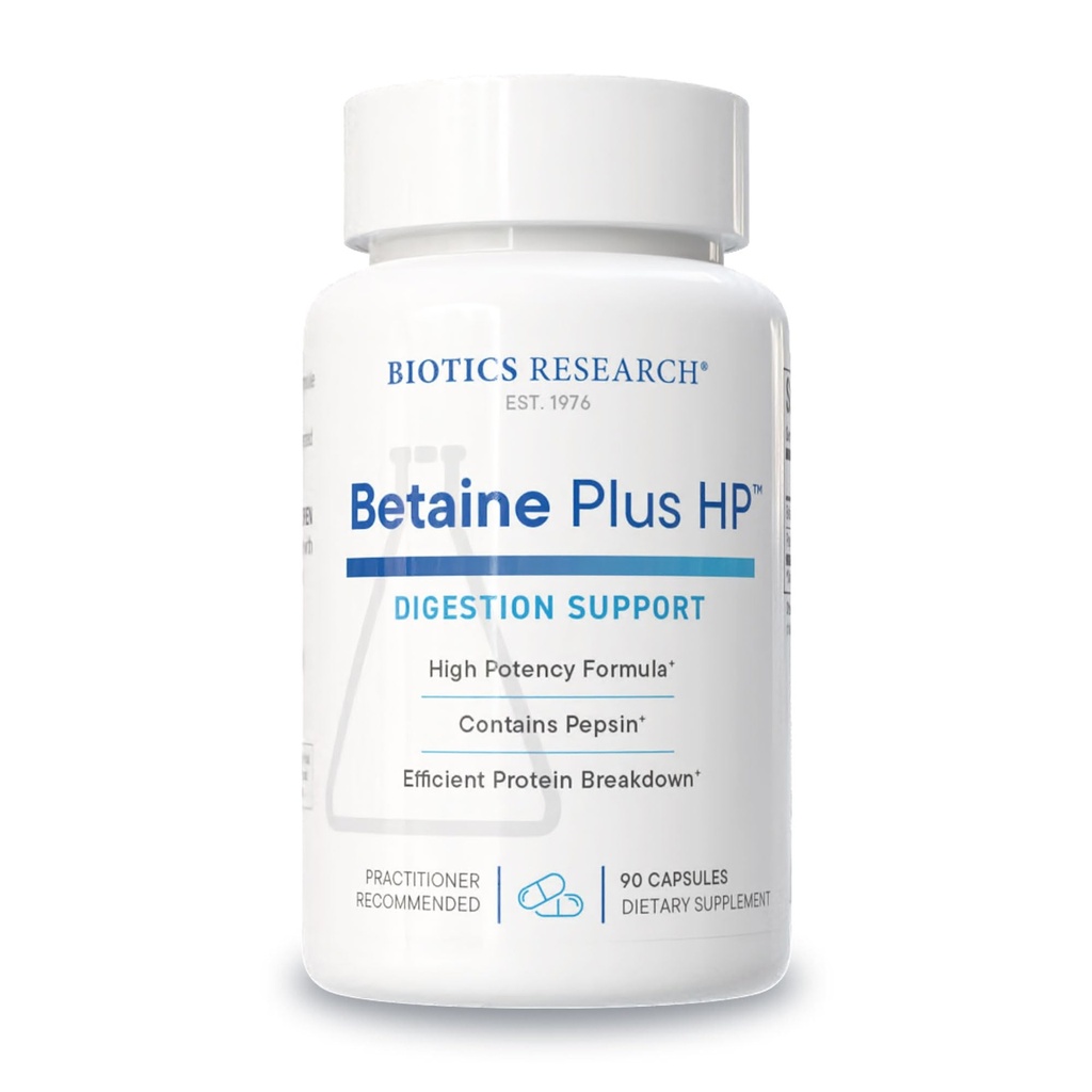Biotics Research Betaine Plus HP - kõrge tugevusega vesinikkloriidhappe lisand, toetab seedetrakti funktsiooni 90 kapslit