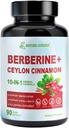 Berberiini lisand koos Ceylon Cinnamon & Chromium Picolinate, 10-in-1 Berberine 1000mg per Serving, Berberine 5X Metabolism, südame ja immuunsüsteemi tugi (90 kapslit)