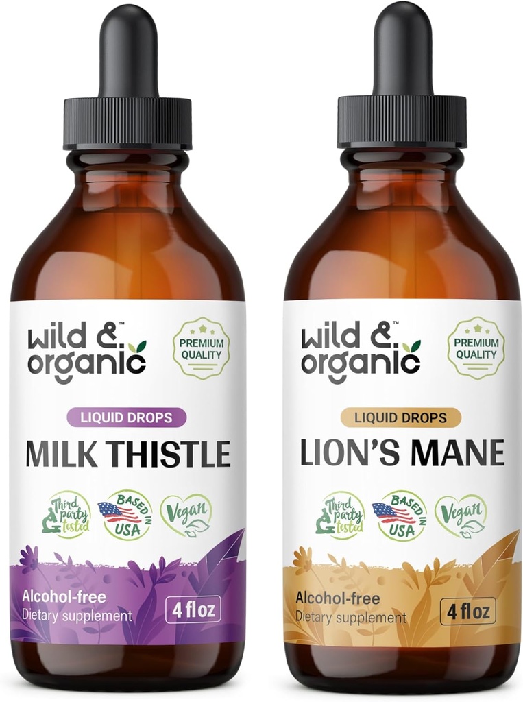 Wild & Organic Milk Thistle Tinktuur 4 fl oz & Lion's Mane Tinktuur 4 fl oz