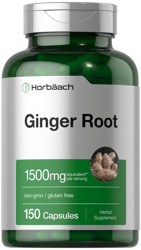 Horbäach Ingveri juurkapslid 1500 mg | 150 pillid | Mitte- GMO, Gluteenivaba | Ingveri juure ekstrakt