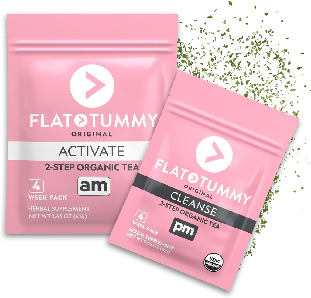 Flat Tummy Tea – 2-step, 4 Week Program – Detox Tea to Boost Energy & Reduce Bloating* - All Natural Detox Cleanse w/ Green Tea, Lemon Balm, Dandelion, Fennel, & More - Digestion support
