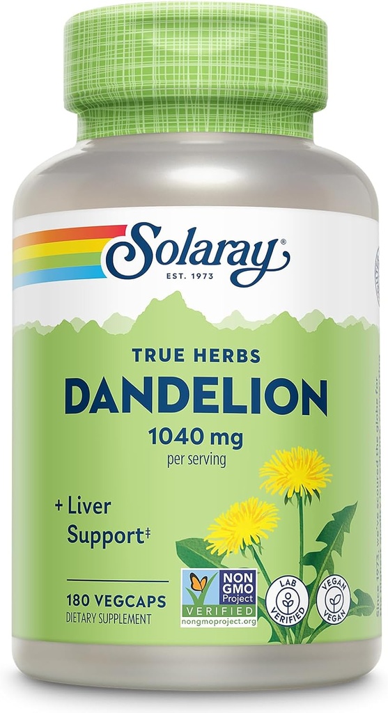 SOLARAY Dandelion Root Supplement - Healthy Kidney and Liver Support - 1,040 mg per Serving - Vegan, Lab Verified, 60-Day Guarantee - 90 Servings, 180 VegCaps