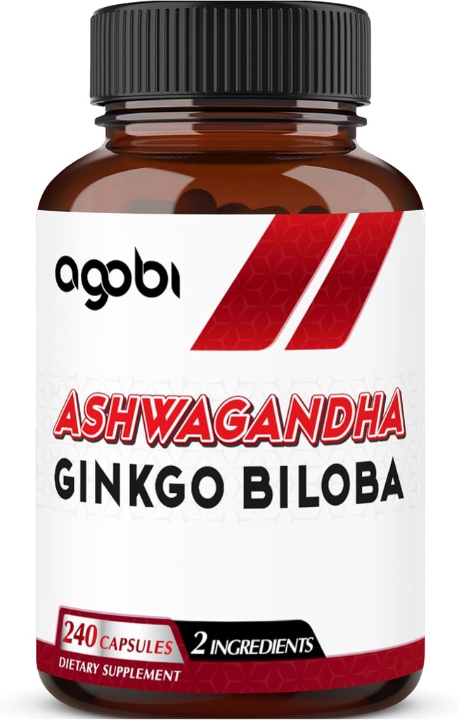 agobi 1600mg Ashwagandha koos Ginkgo Biloba täiendusega - super ekstrakt valem immuunsüsteemile, energiatootmisele, mälu tervisele ja fookusele - 240 Veggie kapslit