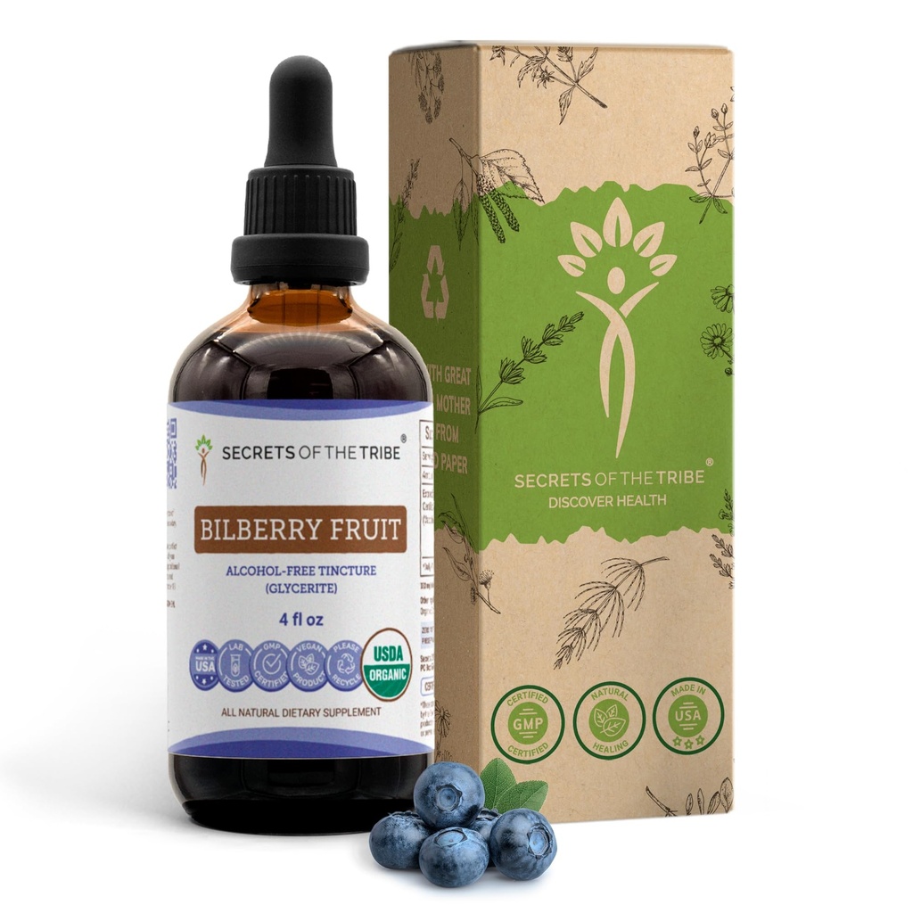 Saladused Tribe Bilberry Fruit Alkoholivaba Vedel Ekstrakt, USDA Orgaaniline Bilberry (Vaccinium Myrtillus) Kuivatatud Puuvilja Tinktuur Supplement (4 FL OZ)