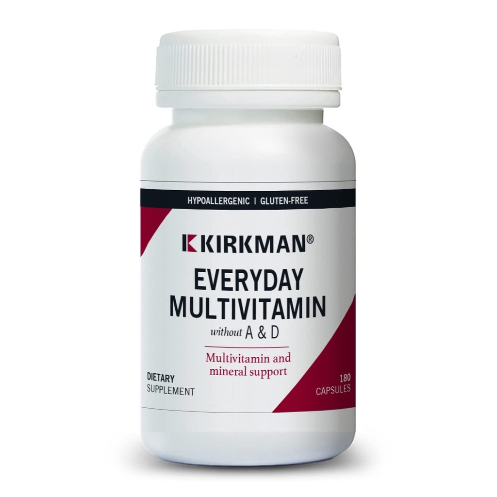 Kirkman - igapäevane multivitamiin ilma vitamiinideta A ja D - 180 kapslit - terviklik multivitamiin - mineraalne tugi - allergia