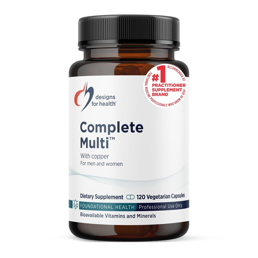 Disainid Health DFH Täielik Multi vasega - terviklik multivitamiin + mineraalne toidulisand koos folaadiga, 1000 IU D-vitamiin, immuuntoetusvitamiinid - Multivitamiin ilma rauata (120 kapslit)