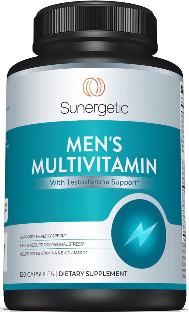 Sunergetic Premium meeste tugilisa - võimas multivitamiin - toetab energia, vastupidavuse, vastupidavuse ja stressi juhtimist - tsink, Ashwagandha, Maca, L-karnitiin ja vitamiinid - 120 kapslit