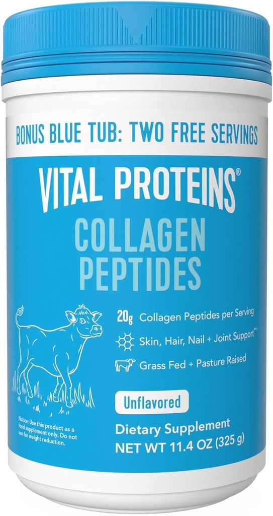 Vitaalvalgud Kollageen Peptiidid Pulber - toetab juukseid, küünte, nahka, liigeste tervist, maitsestamata, nullsuhkrut, 11,4oz
