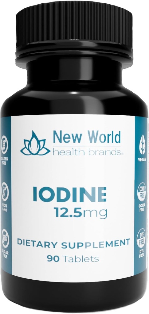 Uued maailma tervisemärgid 12, 5 mg joodi tabletid - 90 tabletti - olulised jälje mineraalid kasvuks, kilpnäärme ja ainevahetuse funktsiooniks - lihtne neelata, kõrge potentsi, kiire imendumine