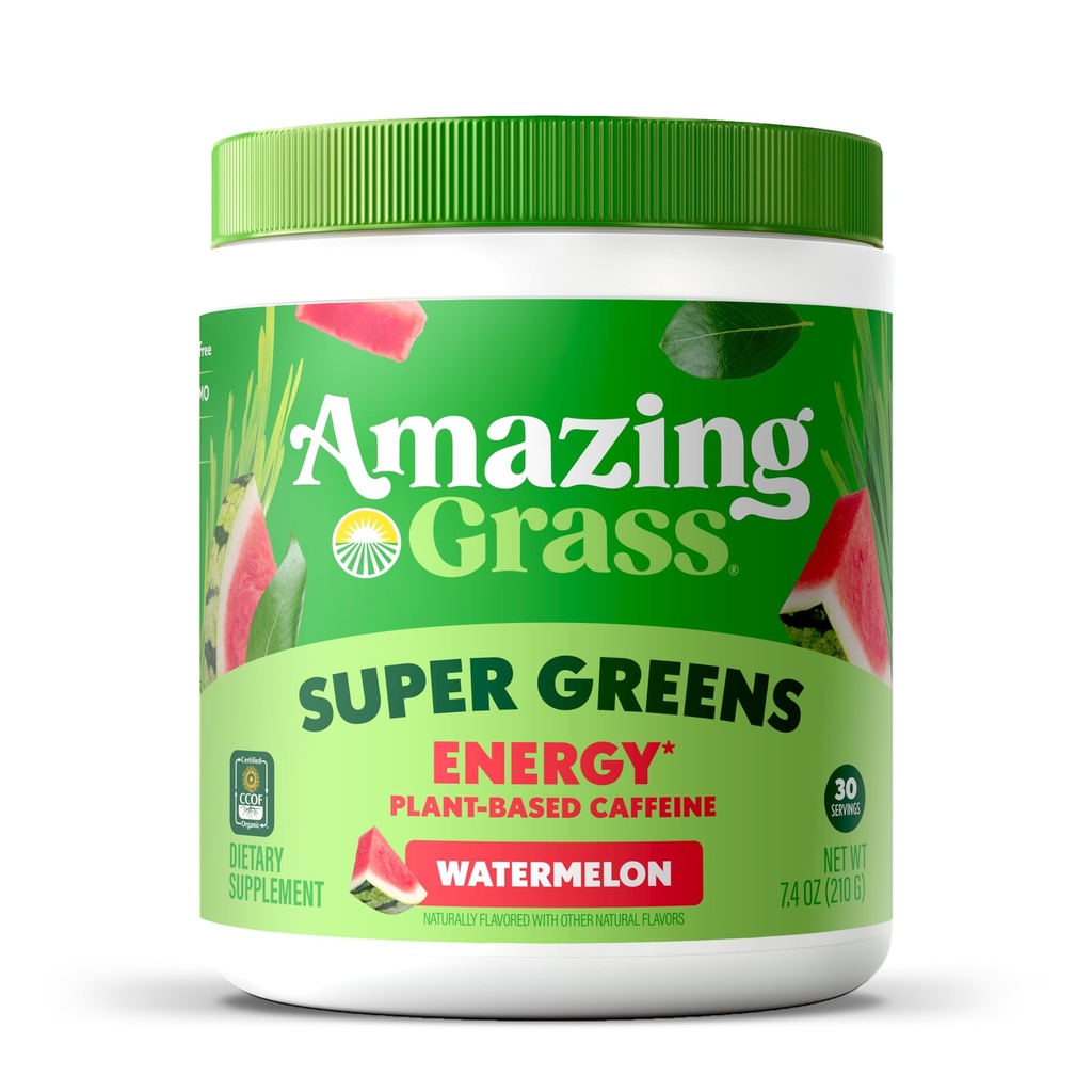 Amazing Grass Greens Blend Energy: Smoothie Mix, Super Greens Powder & Plant Based Caffeine with Matcha Green Tea & Beet Root Powder, Arbuus, 30 Servings (pakendamine võib varieeruda)