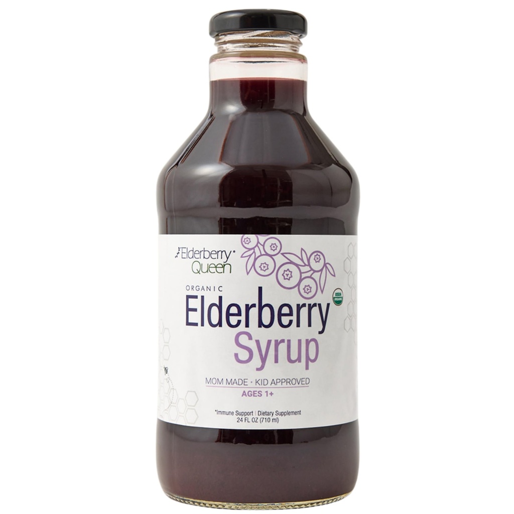 Elderberry Queen Organic Elderberry Syrup 24 Fl Oz - Immune Support Formula koos Sambucus Black Elderberry & Aronia Berry - Pure Natural Certified Organic Elderberry Syrup lastele ja täiskasvanutele