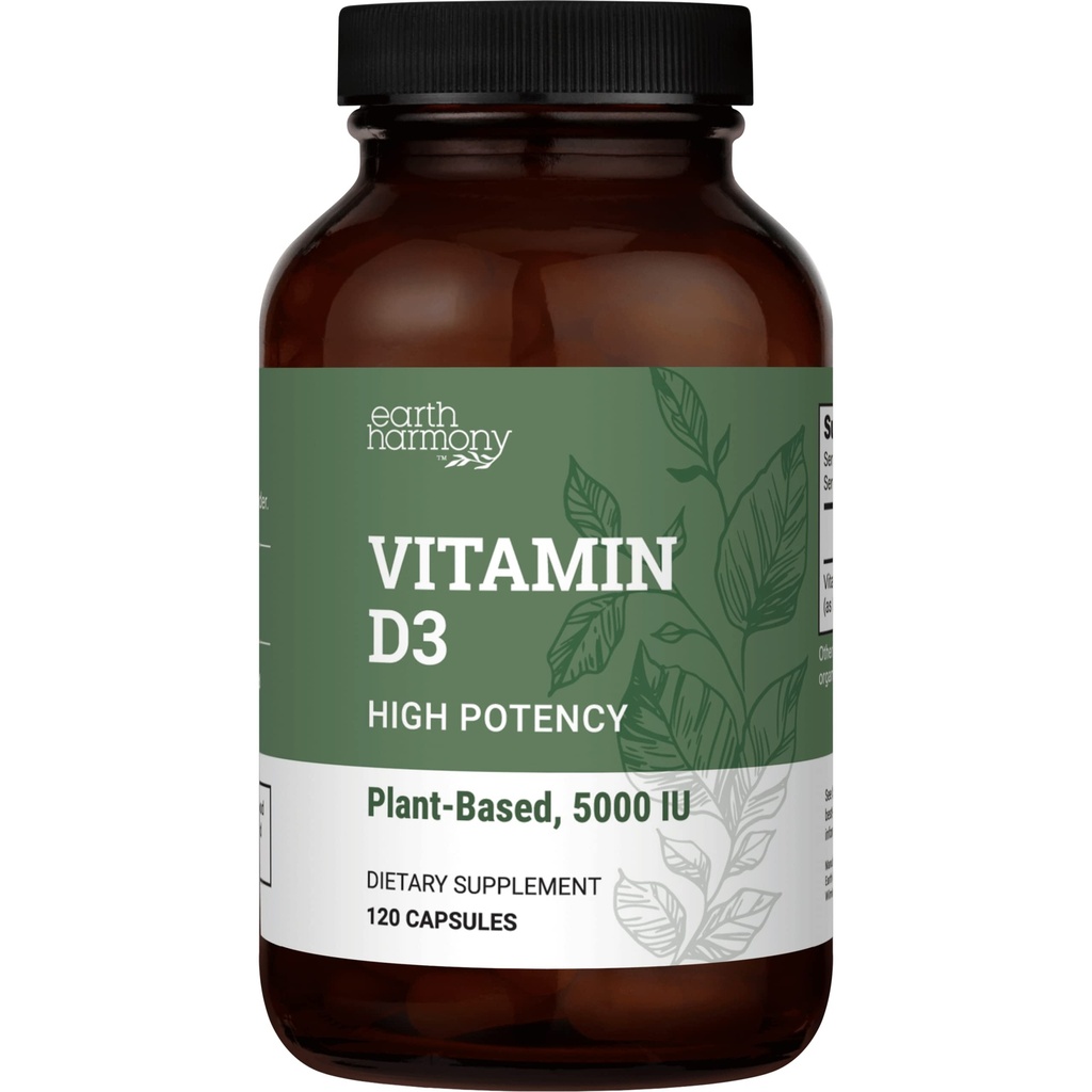 Vegan Vitamiin D3 5000 iu täiendus - puhas, kõrge tugevusega toidulisandid immuunsuse tervise ja tugevate luude toetamiseks - D-vitamiin 5000 iu - 120 kapslit, 4-kuuline pakkumine