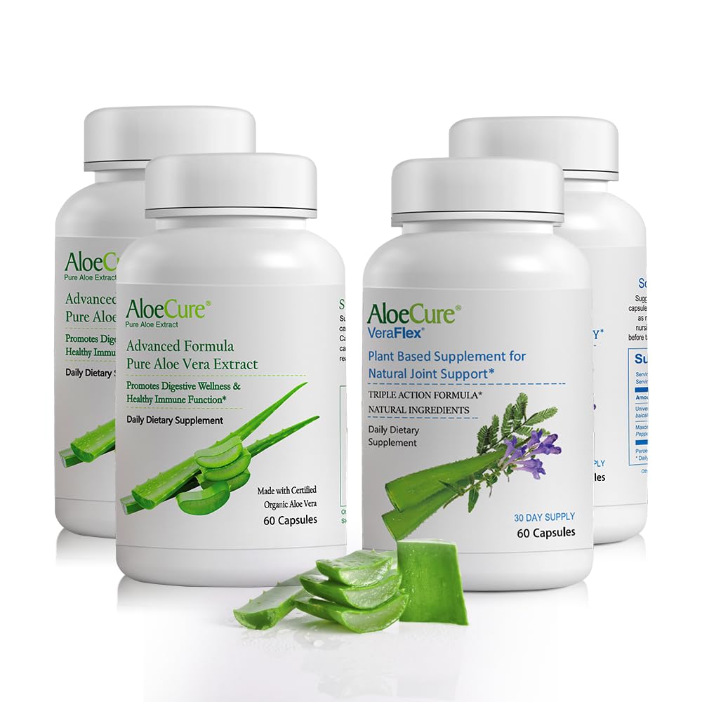 AloeCure Organic Aloe Vera kapslite pakend - 4 tükki - 2 x VeraFlex, 2 x Aloe Vera kapslit