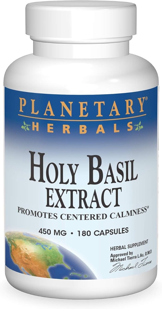 PLANETARY HERBALS Holy Basil Extract, Edendab tsentreeritud rahu, 180 Count