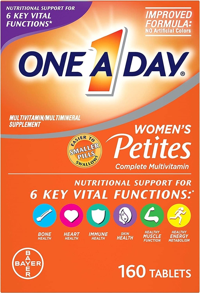 Üks päev Naiste Petites Multivitamiinid, Täiendus A-vitamiini, C-vitamiini, D-vitamiini, E-vitamiini ja tsink immuunsüsteemi tervise toetamiseks, B-vitamiinid, Biotiin, Folaat (foolhappena) & More, 160 Count