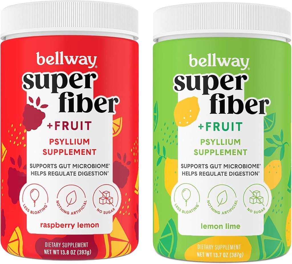 Bellway Super Fiber Pulber + Puuviljad, Suhkruvaba Orgaaniline Psyllium Husk Pulber Fiber Täiendus Regulaarsuse, Puhutav Relief & Soolestiku Tervis, Mitte-GMO, Taimepõhine, Vaarika Sidrun & Sidrunlubja