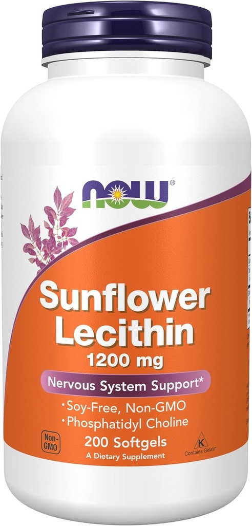 Nüüd toidud Päevalilleletsitiin - fosfatidüülkoliin - 1200 MG (200 Softgels)
