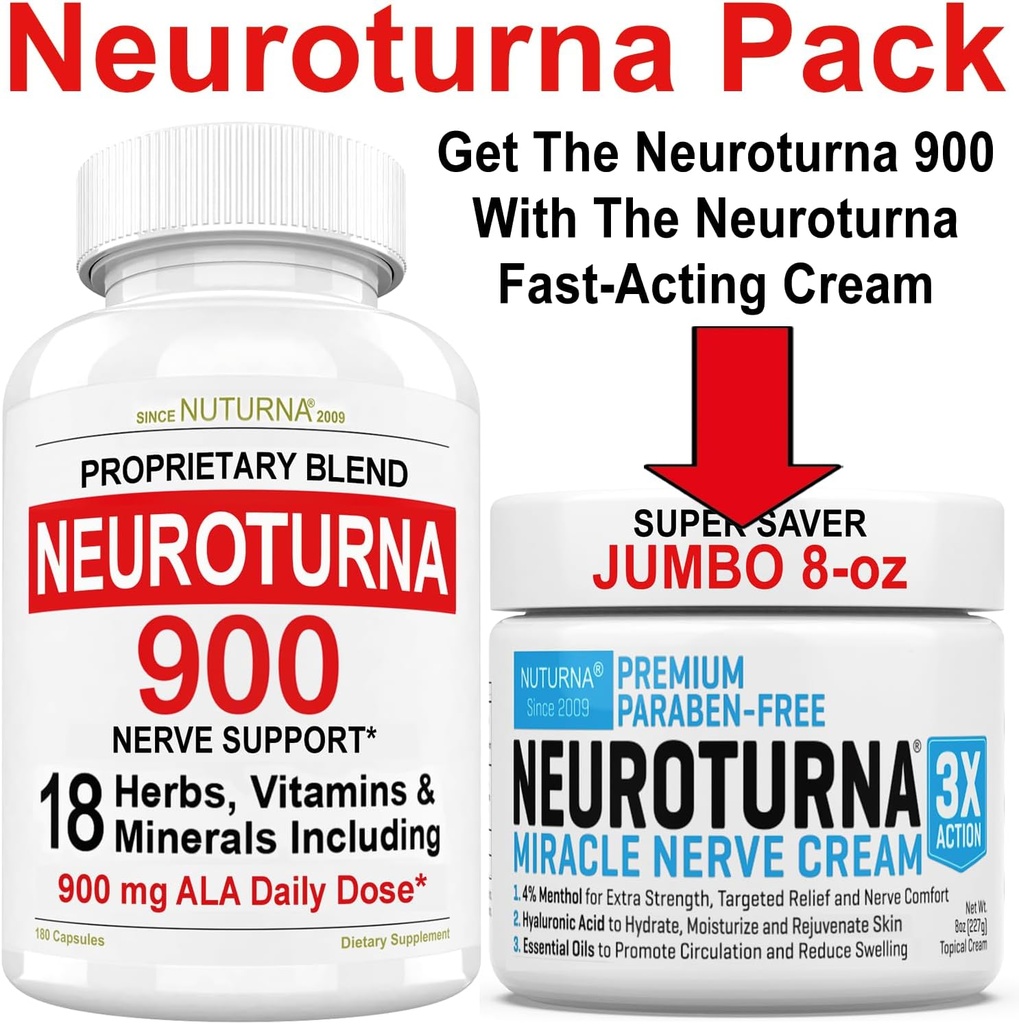 Närvi Relief Cream 8 oz Plus Neuroturna Närvitugi 900 mg ALA tugi