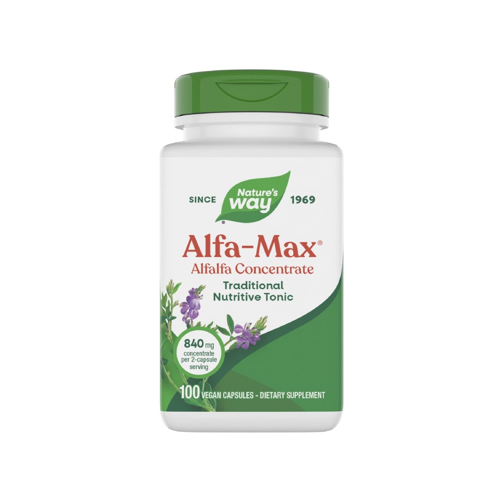 Nature's Way Alfa-Max - Alfalfa Supplement - Alfalfa Leht, Tüvi & Lill - Gluteenivaba & Vegan - 100 kapslit