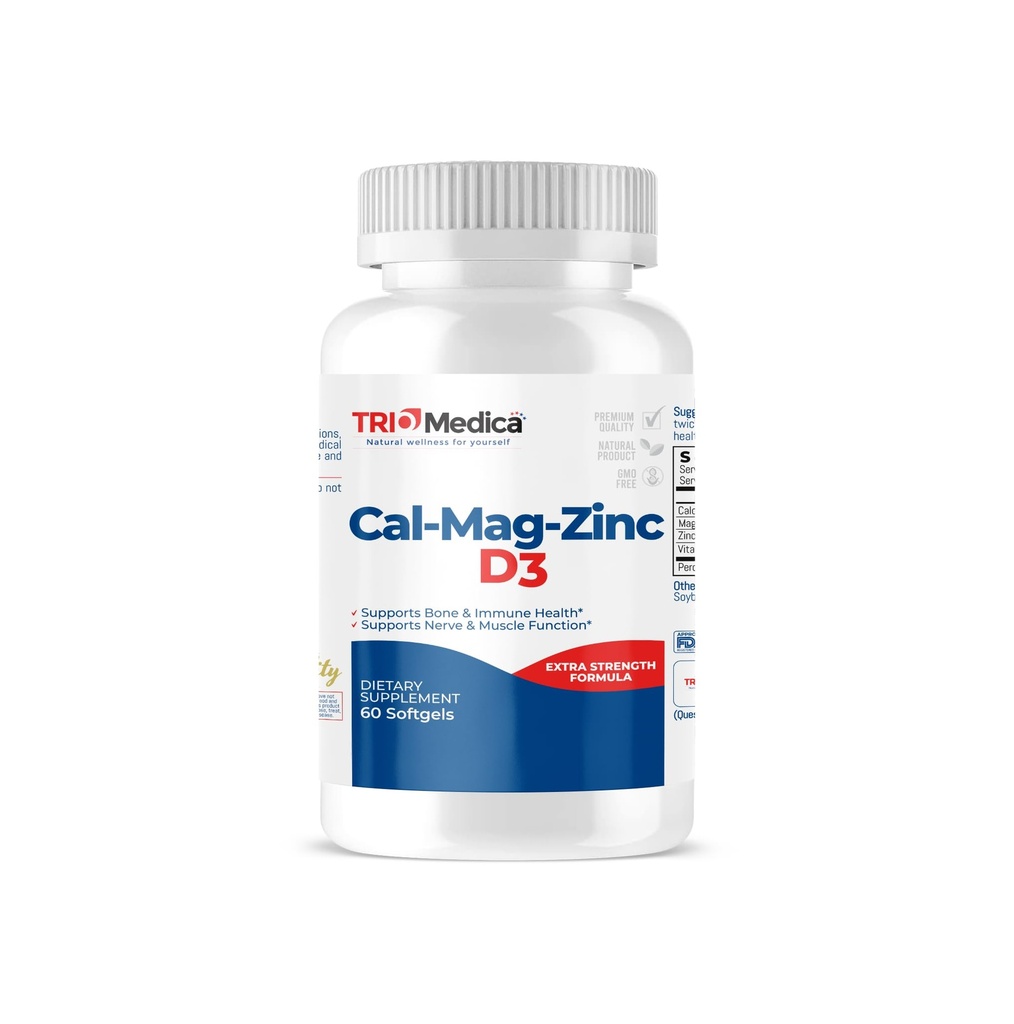 Cal-Mag-Zinc D3 toidulisand (kaltsiummagneesium tsink ja D3-vitamiin) | Immuunsüsteemi, luude ja hammaste toetamine | Mitte-GMO | Vegan | Gluteenivaba | Piimavaba | Kosher | 60 Softgels | (60 loend (1. pakk)