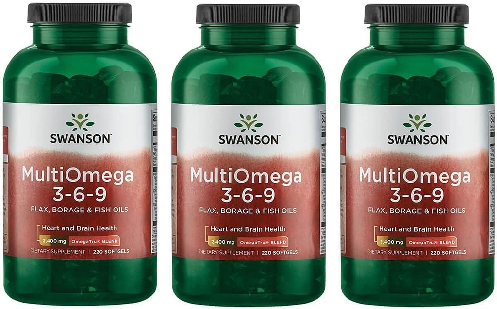 Swanson MultiOmega 3-6-9 - Mitte-GMO linaõli, kurgiõli, "&" kalaõli kapslid - olulised rasvhapped, mis toetavad südame-veresoonkonna tervist "&" Aju tervist - (220 Softgels, 2400mg Serving) 3 pudelit