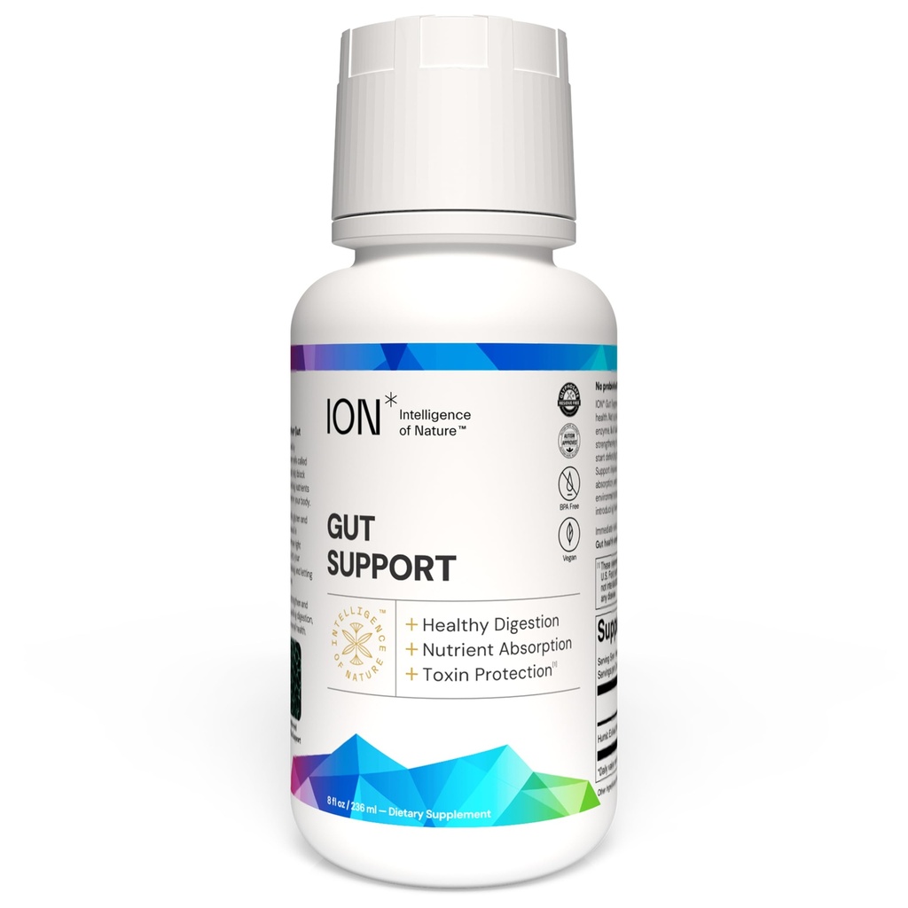 ION * Intelligence of Nature Gut Support Vedel täiendus - soolestiku ja seedetrakti tervise vedelikutilgad, puhastamine ja detox humiinekstraktiga naistele ja meestele, täiskasvanutele ja lastele 4+ - 8 fl oz (pakk 1)