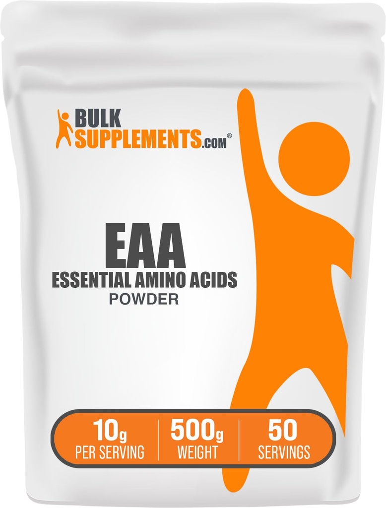 BulkSupplements.com Essential Amino Acids Pulber - Essential Amino Acids Supplement, EAA Pulber - Maitsestamata & Gluteenivaba, 10 g Serving, 500 g (1,1 naela) (pakk 1)