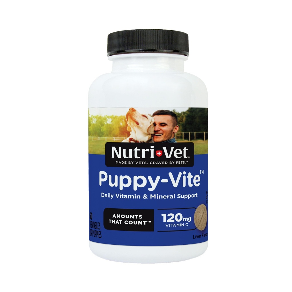 Nutri-Vet Puppy-Vite närimistables kutsikatele, formuleeritud vitamiinide ja mineraalidega, et toetada tasakaalustatud dieeti, suurepärane C-vitamiini allikas, 60 loend